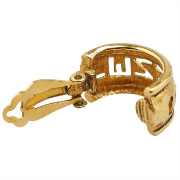 CHANEL Logo Hoop Clip-On Earrings Gold Tone Auth #1283 - Picture 6 of 6